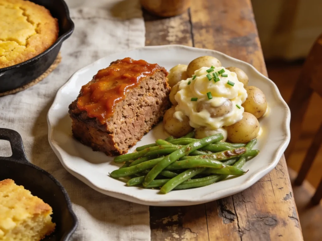 Slow Cooker Amish Evaporated Milk Baby Potatoes served with meatloaf dinner