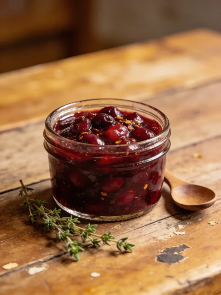 Cherry–Chipotle Firecracker Jam in glass jar