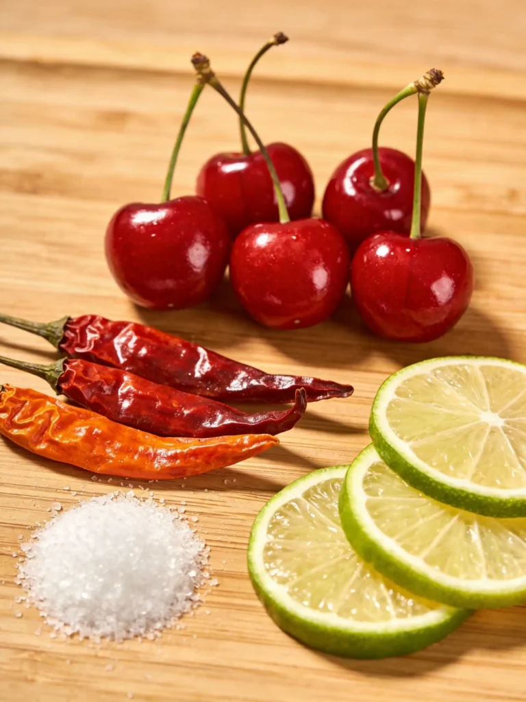 Ingredients for Cherry–Chipotle Firecracker Jam