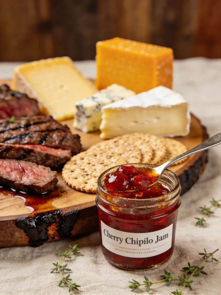 Serving Cherry–Chipotle Firecracker Jam with cheese