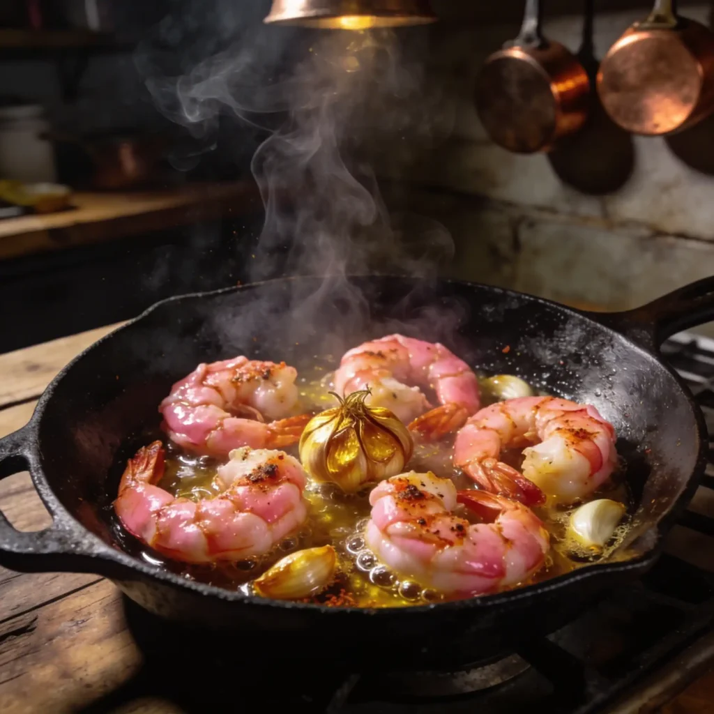 Shrimp cooking with Cajun seasoning for creamy Cajun shrimp pasta