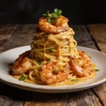 Creamy Cajun shrimp pasta volcano with spicy shrimp and creamy Cajun sauce