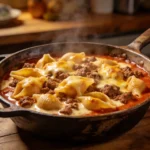 Easy One-Pot Beef and Shells creamy ground beef pasta