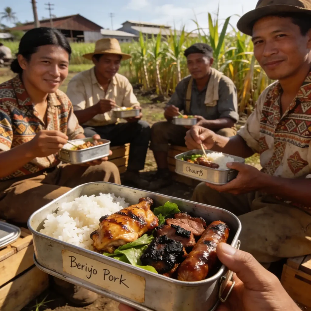 Plantation workers sharing meals that inspired the Hawaiian plate lunch