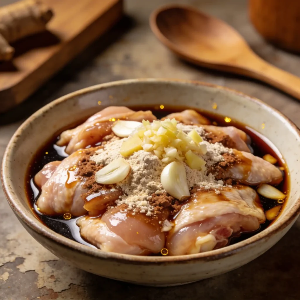 Chicken marinating for Hawaiian Mochiko Chicken