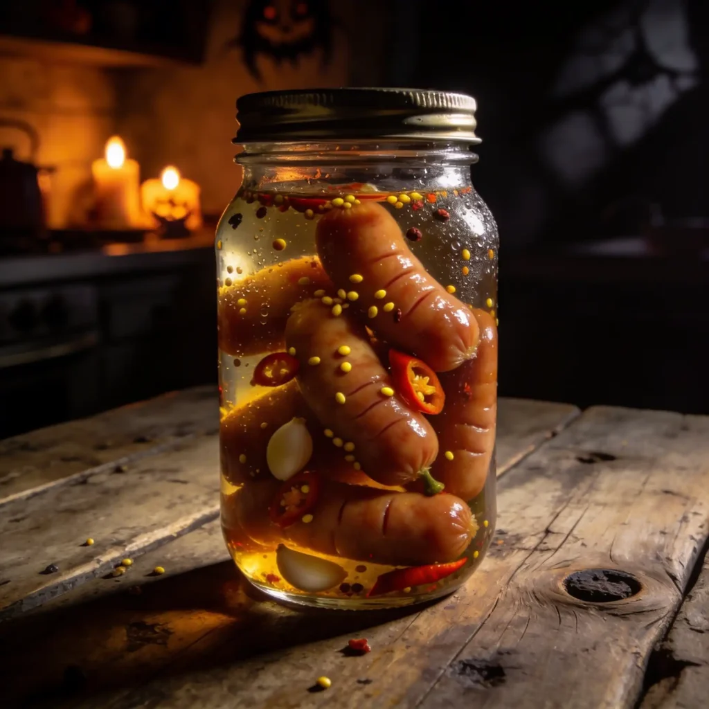 Pickled Troll Toes Recipe spicy pickled cocktail sausages in jar