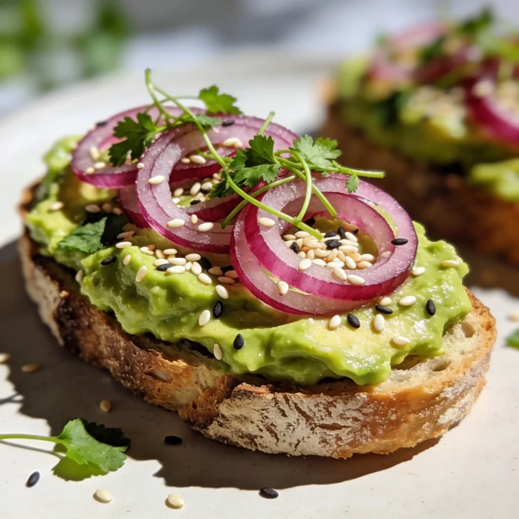 quick pickled red onions on avocado toast