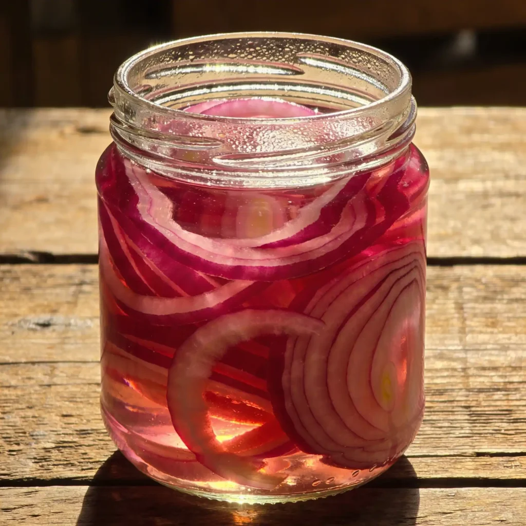 quick pickled red onions in jar