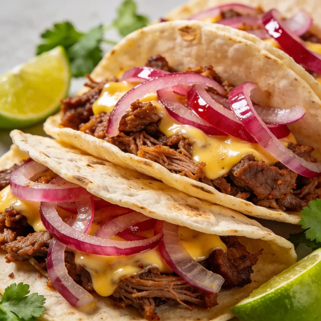 quick pickled red onions on tacos