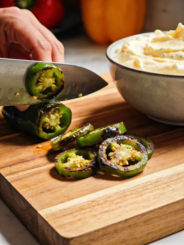 preparing roasted jalapeño cowboy cream cheese dip