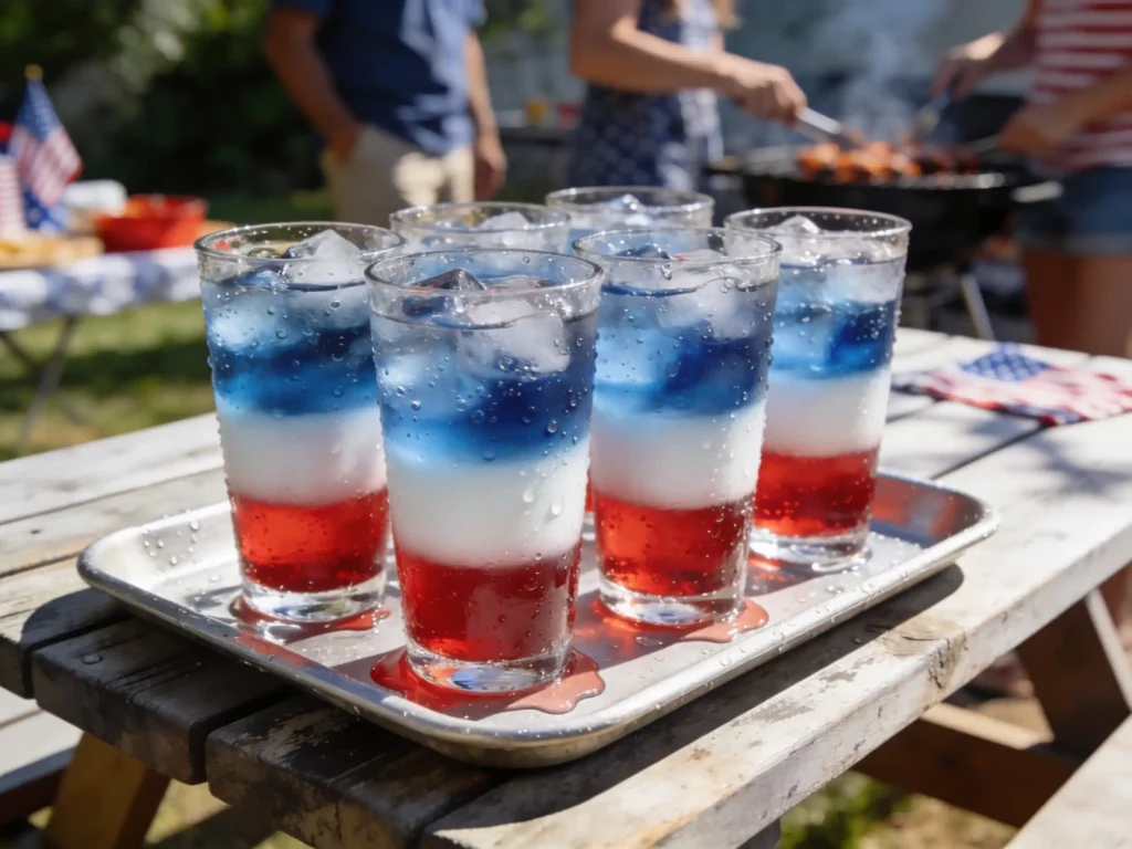 4th of July Mocktail glasses served for a patriotic summer party