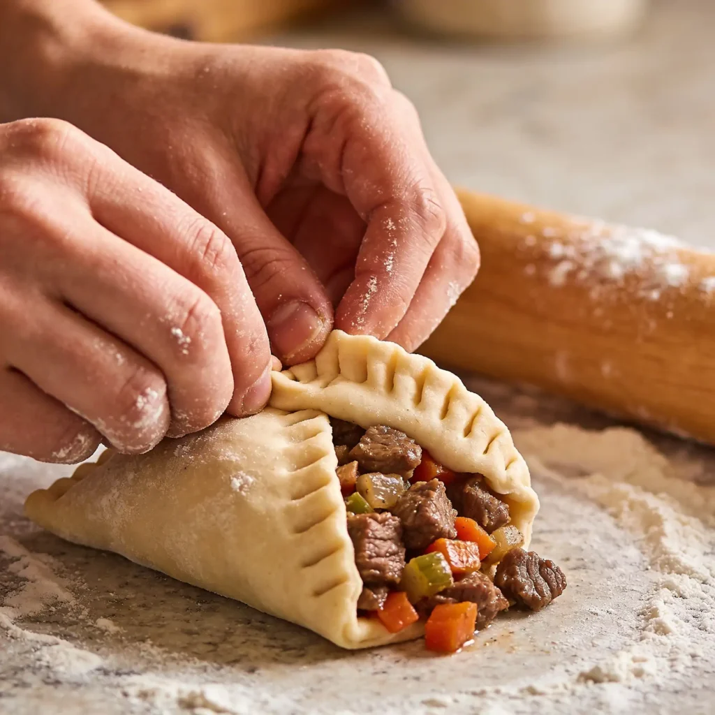 easy Cornish pasty recipe side crimp step