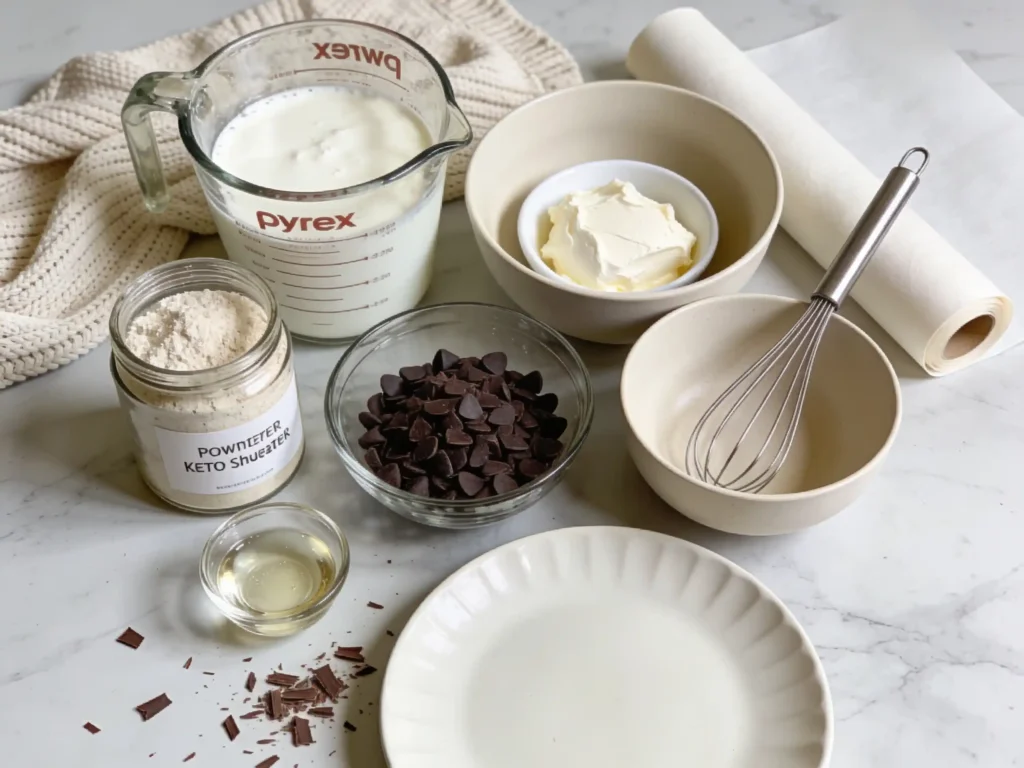 Ingredients for Keto Musketeer Candy Recipe on a kitchen counter