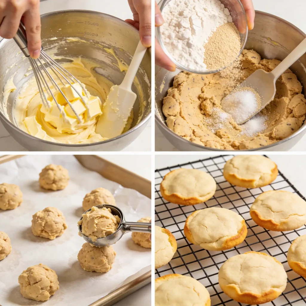 Step-by-step collage showing how to make sugar free chocolate chip cookies
