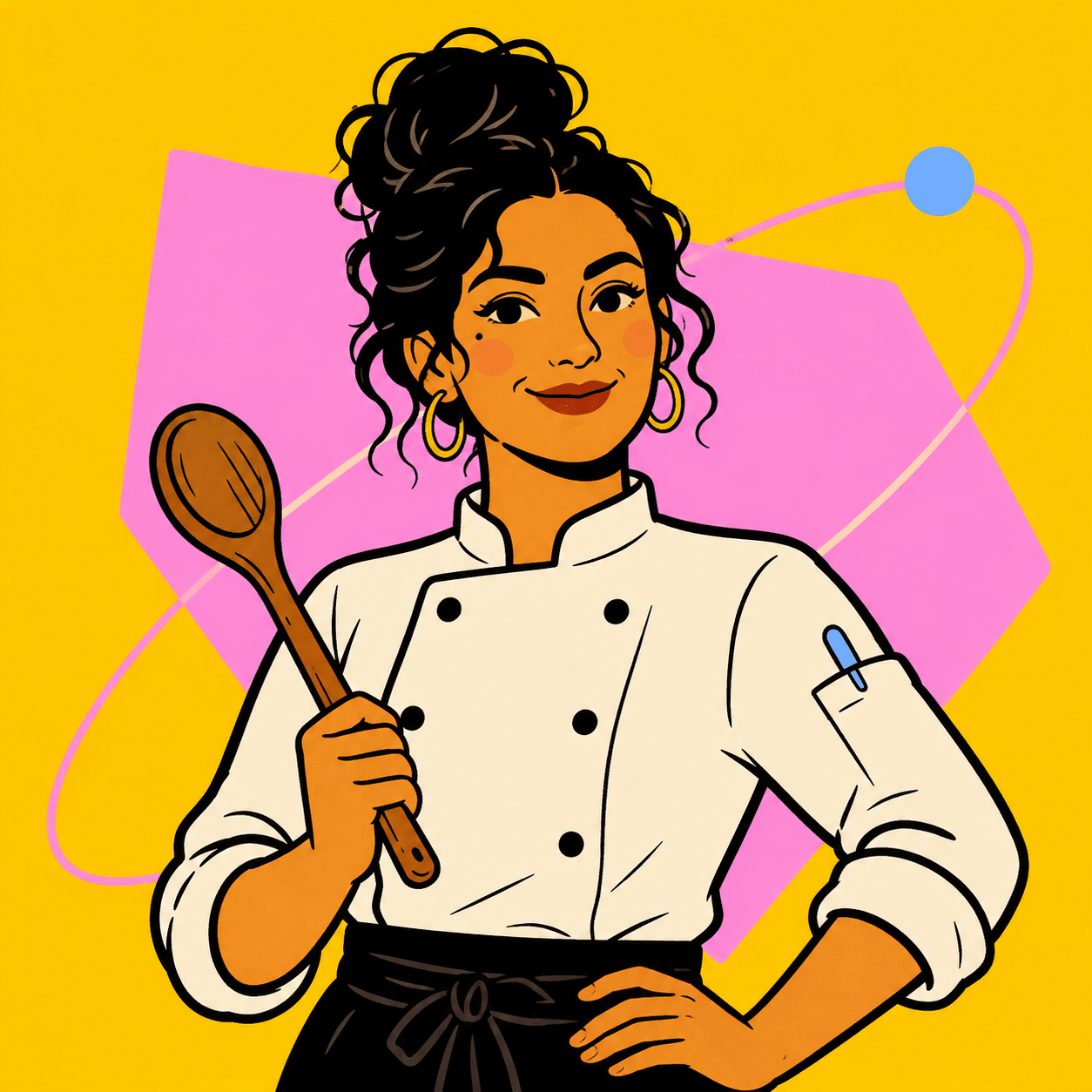 Illustrated portrait of Chef Adriana, Epsilon Community Hub Food and Nutrition co-founder